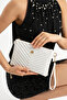 White Glittery Women's Faux Leather Stitched Adjustable Crossbody and Hand Strap Portfolio, Clutch Bag