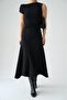 Asymmetrical Collar Stretch Fabric Black Color Dress - 2