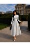 Women's Waist-Slit Polka Dot Patterned Lace-Up Victorian Dress - 5