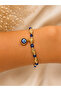 Gold Detailed Handmade Bracelet with Evil Eye Beads, Adjustable Women's Bracelet, Elastic Bracelet with Evil Eye Beads - 2