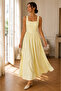 Women's Square Collar Button Detailed Thick Strap Long Dress - Yellow - 2