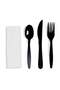 Plastic Cutlery Set, Black, Fork Knife and Spoon with White Napkin, Heavy Duty (Pack Of 25)