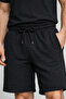Plus Size Men's Black Textured Shorts – Elastic Waist, Lace-Up, Back Pocket, Side Pocket
