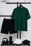Bklyn Printed Oversized Unisex T-Shirt & Black Shorts Set - 2