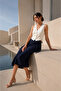 Women's Dark Navy Blue Midi Wrap Skirt - Regular Fit - 7