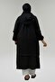 63012 Large Size Hooded Melange Linen Cap with Elastic Sleeves - Black - 4