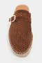 Maren Tan Suede Leather Laser Perforated Buckle Detail Straw Sole Women's Espadrille Slippers - 6