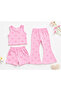 Girl's Pink Bow Patterned Ribbed 3-Piece Set: Shorts + Leggings + Blouse - 2