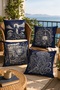 Navy Blue Sea Adventure Patterned 4-Piece Throw Pillow Cover Set - 2