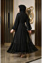 Chiffon Fabric Belted Hijab Evening Dress 5810-03 Black - 5