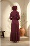 Bubble Fabric Necklace Detailed Belted Hijab Dress 0575-04 Plum - 5