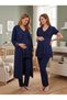 New Season Navy Blue Summer Stylish Lace Detailed Design Short Sleeve Maternity Pajama Set with Breastfeeding Feature