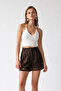 2189 Women's High Waist Floral Lace Lined Pleated Shorts Coffee