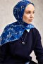 Cotton Polyester Scarf Night Blue-White Cobalt Blue Stone Botanical Patterned Soft Textured 90X90 - 4