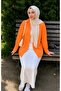 Orange Oversize Cotton Linen Shirt with Pockets Trendy Loose Drop Shoulder Women's