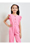 Girls Pink Textured Jumpsuit With Sling Bag - 2