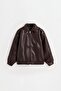 Suni deri oversize bomber ceket - 6