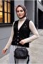 Pompom Flower Embroidered Openwork Knitwear Vest - Black