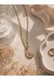 Steel Crescent Figure with Pink Stone Detail Gold Color Minimal Women's Necklace Daily and Special Occasion Jewelry - 2