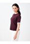 Burgundy Crew Neck Short Sleeve Knitwear Blouse - 3