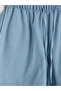 Özmarka New Season Blue Elastic Waist Striped Women's Jean Shorts - 7