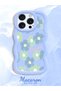 iPhone 15 Pro Max Compatible Case with Camera Protection Blue Silicone Couple Phone Case with Floral Pattern - 2