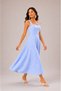 Blue Gingham Pocket Detailed Square Collar Cotton A-Line Midi Dress - 5