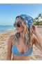Women's Blue and White Crochet Floral Patterned Hair Bandana - 2