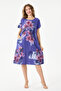 Purple Italian Floral and Batik Patterned Dress with Double Side Pockets Size 38 - 44