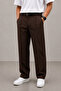 Men's Brown Premium Wide Leg Elastic Waist Fabric Trousers - 3