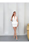 Women's White Halter Neck Staple Detailed Peplum Mini Dress Dcf265 - 4