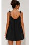 Women's Black Rope Strap Shoulder Lace-Up Ribbed Camisole Mini Dress, Comfortable Cotton Short Dress Suitable for Daily and Beach Use - 3