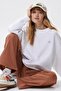 Oversized Cotton Womens Sweatshirt Loose Fit Crew Neck Cotton Women's Sweatshirt White - 5