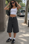 Women's High Waist Polka Dot Wide Leg Denim Capri