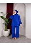 Women's Strawberry Fabric Stand Collar Buttoned Ruffle Detailed Hijab Tunic Pants Double Set - 4