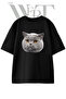 British Cat Design Printed Unisex Black Oversize T-Shirt