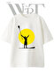 Sup Silhouette Design Printed Unisex White Oversize T-Shirt