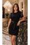 Teenage - Girls' Balloon Sleeve Floral Detail Dress - Teenage Girls' Watermelon Sleeve Black Evening Dress - 6