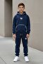 Navy Blue Boys' Hooded Tracksuit Set with Kangaroo Pockets and Stripe Detail 24616 - 4