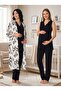 New Season Black Summer Patterned Lace Detailed Design Wide Strap Maternity Pajama Set with Breastfeeding Feature - 3