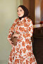 Tan Half Buttoned Sleeves Elastic Skirt Layered Dress - 4