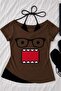 قميص قصير الأكمام من Domo Kun باللون البني مع حزام إضافي Y2K