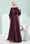 Purple Side Tie Sleeve Detailed Janjan Evening Dress - 4