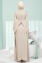Stone Front Cape Detailed Stoned Evening Dress - 5