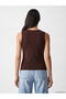 Brown Crew Neck Gathered Blouse - 4