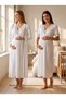 New Season Ecru Buttoned Nursing-Friendly Ribbed Design Short Sleeve 100% Cotton Maternity Nightgown Set of 2 - 5