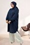 68073 Plus Size Jacquard Strawberry Shirt with Side Slits - Navy Blue - 4
