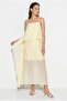 Women's Yellow Adjustable Strap Cape Detailed Lined Maxi Dress 4251 60286426 - 2