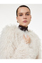 Faux Fur Coat Crop Long Sleeve Cowl Neck with Pockets - 2