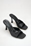 Black Satin Blunt Toe Women's Heeled Slippers